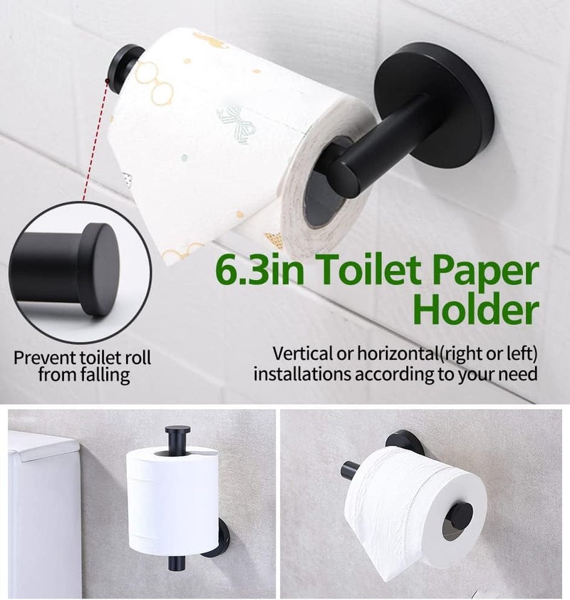 Ruby Q 5pcs Bathroom Hardware Set, Matte Black Bathroom Hardware Set, Including 16" Hand Towel Bars, Toilet Paper Holders, Towel Rings, Robe Towel Hooks - Image 4